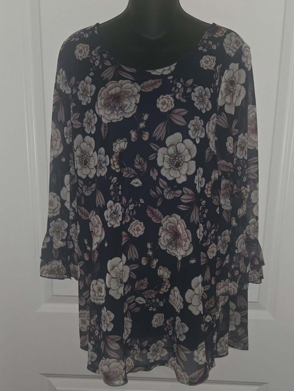 Papermoon Navy Floral Lined Chiffon Tunic with Scoop Neck